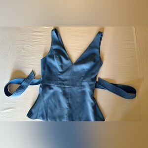 BCBG v-neck top, zipper back, you can tie around the front or back. Small, blue